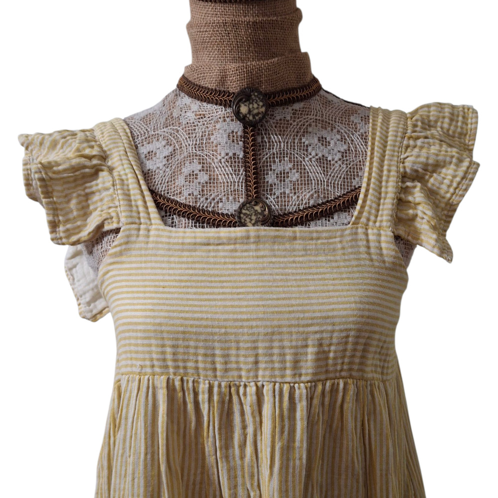 Miou Muse yellow Striped Ruffle Sleeve Dress with Pockets size S - Picture 3 of 8